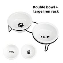 New Ceramic Double Bowl With Iron Wire Stand, Cat/Dog Lover Gift And Dog/Cat Mom Love Pet Bowls For Cat Lover And Cat Mom Love And Dog Lover And Dog Mom Love, Dual-Purpose Cat/Dog Lover Gift And Dog/Cat Mom Love Pet Food And Water Bowls