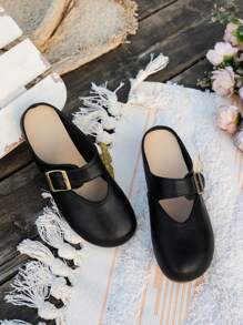 Teenager/Student Slip-On Mule Sandals, Metal Buckle One-Push Slouchy Shoes, Minimalist Beach/House Slippers