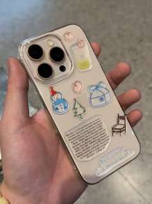 DIY 雪人与熊贴纸透明硬 PC 手机壳，兼容 iPhone 16，可爱卡通设计，超强防摔保护套，兼容 iPhone 15 Pro Max、14 Plus/11