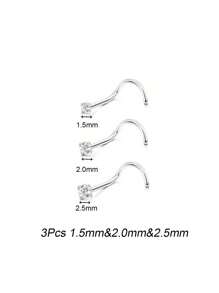 1 件/2 件/3 件/4 件女士鼻钉环套装水晶鼻环 1.5/2/2.5/3 毫米螺丝鼻孔穿孔耳环首饰 - 彩色 - 查看 11