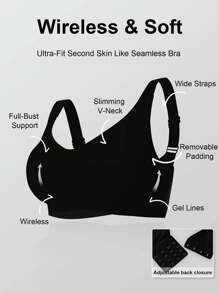 1pc Full Coverage Wireless Bra, Removable Pads, Solid Color Regular Daily Wear