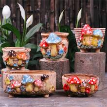 5pcs/Set New Design Mushroom Textured Ceramic Succulent Planter Pots, Home Decor For Windowsill And Balcony - Multicolor - View 9