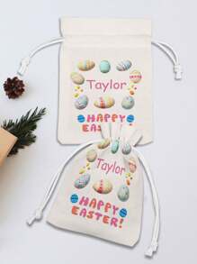 1 件定制复活节名字糖果袋，多尺寸复活节糖果抽绳储物袋，涤纶抽绳礼品袋 - 可重复使用的亚麻糖果袋，适用于节日派对礼物和礼品包装