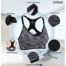 TRUMOVE Brassiere Deportivo para Mujer en Diversos Colores Sin Armazón Antichoque Absorbente Transpirable y con Absorción y Evacuación de Sudor Ropa Deportiva Superior para Mujer,top deportivo mujer,ropa deportiva de mujer,tops deportivos para mujer,top deportivo,tops de mujer,gym,brassieres de mujer - Negro - Ver 3