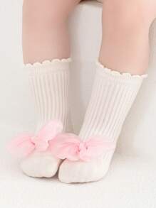 1 Pair Toddler Soft Comfortable Floor Socks, Girls Lace Bow Loose Socks, Versatile Daily Wear