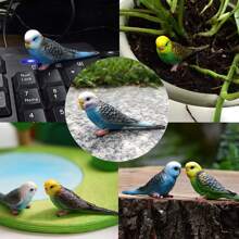 2 件迷你树脂鹦鹉和鹦鹉雕像 - 戏剧风格动物装饰，适用于家庭和花园，新年桌面鸟类雕塑，户外使用，无需电源或电池 - 彩色 - 查看 3