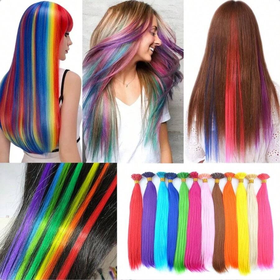 20 hebras de 20 pulgadas de extensiones de cabello sintético multicolor de Kanekalon con punta en I y queratina, para piezas de cabello, Día de San Patricio