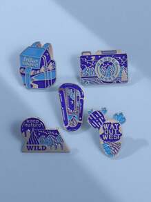 1pc Creative Blue Scenery Camera & Cactus Design Backpack Decorative Badge, Fashionable Clothing Accessory - Royal Blue - View 4