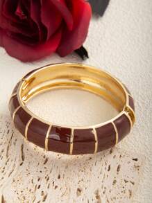 1pc Simple Bohemian Open Bangle Bracelet, Maroon Color, Suitable For Everyday And Party Wear - Burgundy - View 4