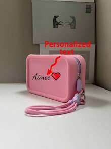 1 pieza Bolsa de silicona de moda casual y sencilla con texto de nombre personalizado, bolsa multifuncional portátil para maquillaje, certificado de influencer, llave, cargador y talla grande