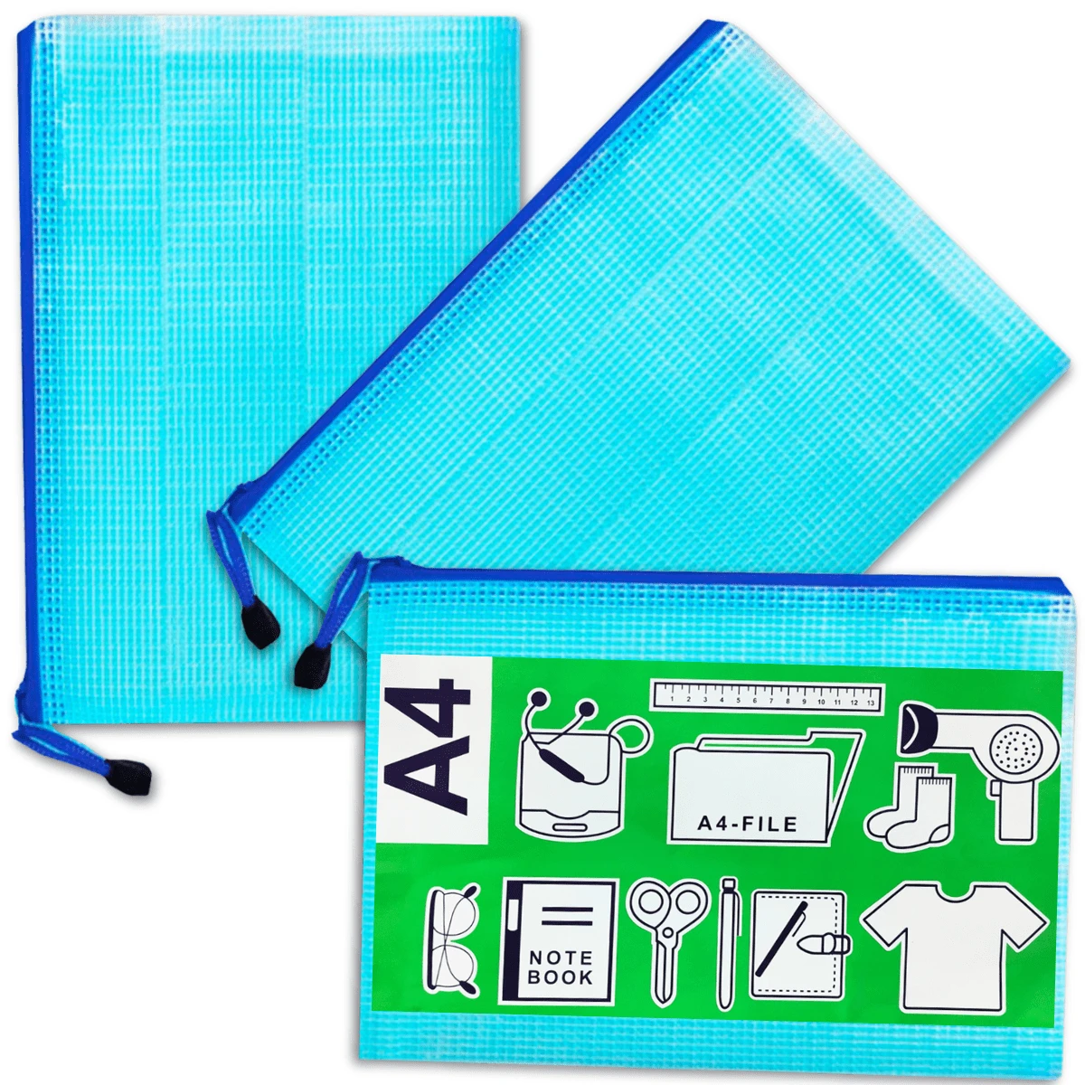 3 Plastic Document Folder A4 Transparent Plastic Zipper Color: Blue - Nhiều màu - Xem 1