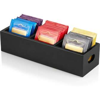 Theezakjesorganizer, houten theezakjeshouder, witte theezakjeskist met 3 sleuven, mini-thee-organizer voor op het aanrecht, suikerzakjeshouder, theezakjescaddydoos