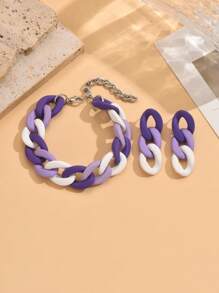 Set de pulsera y aretes de cadena con acrilico estilo de pintura de caucho en color caramelo, accesorios de moda como regalo para el Día de San Valentín, mamá, madre, Día de la Madre