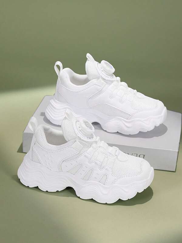 Children's Fashion White Sneakers, Lightweight, Breathable Mesh, Non-Slip, Wear-Resistant, Running Shoes For Boys And Girls, Suitable For School, Performance, All Season
