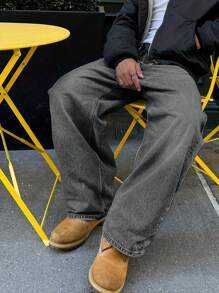 Men's Vintage Loose Fit Casual Versatile Denim Jeans, Suitable For All Seasons, Emo Style