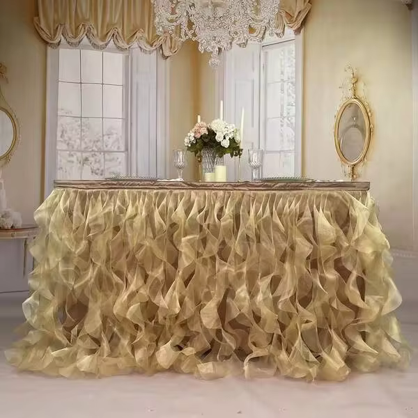 6ft Organza Table Skirt Ruffy Table Skirting Curly Willow Table Skirt For Rectangle Or Round Table Bridal Shower Birthday Wedding Party Banquet Decoration (L 72in, H 30in)