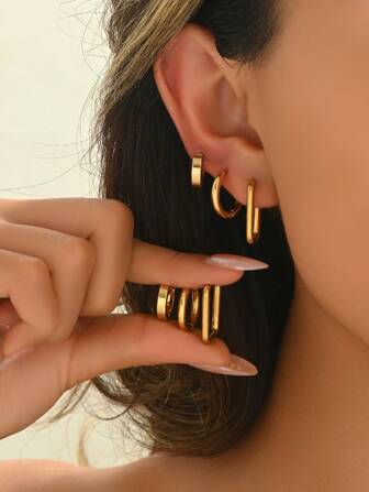 6pcs/Set Premium Quality Minimalist Stainless Steel Hoop Earrings