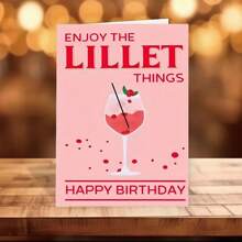 1 tấm thiệp chúc mừng sinh nhật kèm phong bì - Enjoy The Lillet Things, thiệp giấy màu hồng cho bất kỳ ai, bưu thiếp mừng sinh nhật - Nhiều màu - Xem 5