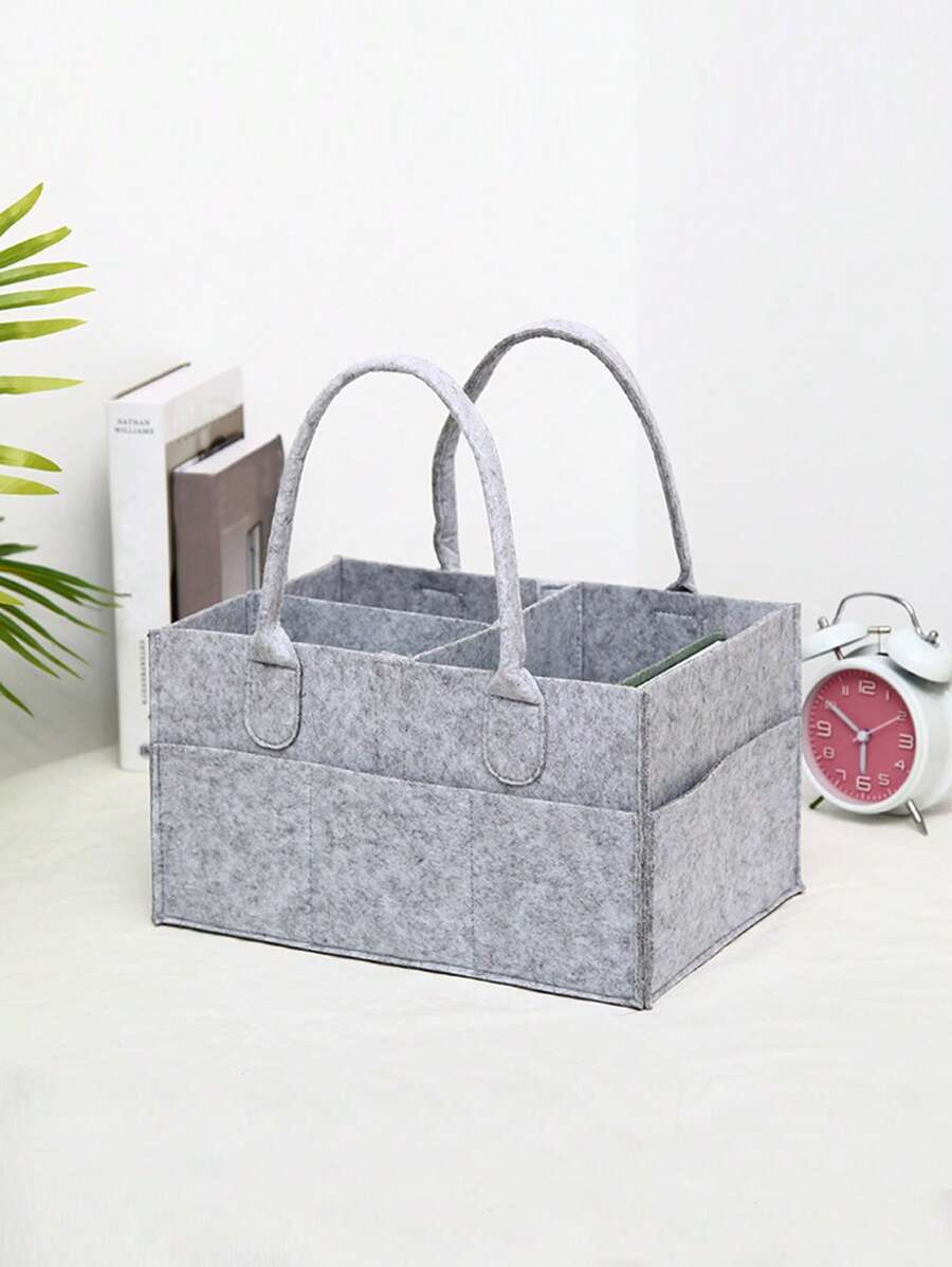 1pc Felt Diaper Caddy Baby Diaper Organizer Storage Container - Grey - View 1
