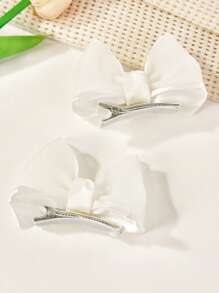 2 piezas Pinzas para el cabello con moño para niñas, diademas de gasa fresca (puede haber una ligera diferencia de color debido a la variación del lote de tela, lo cual es normal) - Blanco - Ver 2