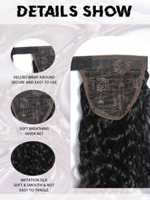Extensiones de cabello en cola de caballo negras, extensión de cola de caballo con clip, envoltura alrededor de una cola de caballo larga y ondulada de 22 pulgadas de cabello sintético para niñas y mujeres - Negro - Ver 3