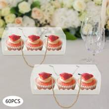 InSyoForeverEC Caja transparente para cupcakes, 60 unidades, con cuerda para macarrones, cupcakes, galletas, dulces y panecillos.