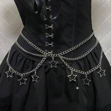 Punk Goth Steam Punk Five-Pointed Star Waist Chain, JK Accessory Skirt Chain, Subculture Waist Belt, Y2K Summer, School Fall, Autumn, Halloween