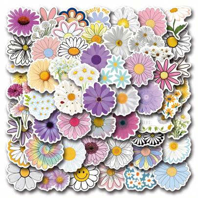55PCS Cute Daisy Stickers Flower Stickers For Bottles Laptop Luggage Journaling, Beautiful Plants Stickers Vinyl Decals