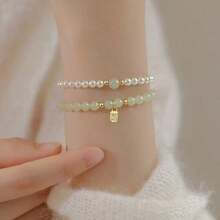 1pc Chinese Style Natural Jade & Pearl Luxurious Bracelet, Suitable For Women Daily Wear
