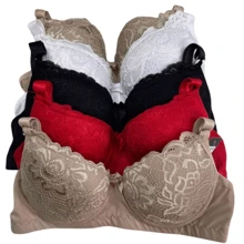 Kit até 03 Sutiãs Rendado Reforçado Premium Melissa Com Bojo Push Up Efeito Silicone Poliamida Alças Reguláveis - Multicolorido - Visão 1