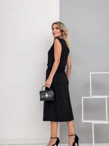 Women's Premium Fleece Midi Skirt Set - 黑色 - 查看 2