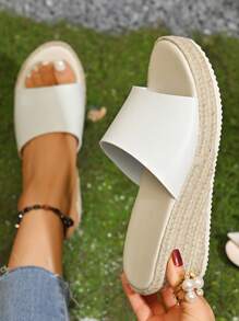 Women's Vacation Platform Sandals, Single Strap Espadrille Wedge Heel,Wide Fit