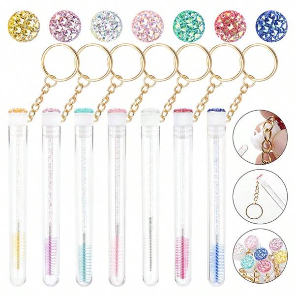 10/20pcs Sparkling Eyelash Brushes In Tube Reusable Diamond Lash Mascara Wands With Keychain Eyelash Extension Spoolies Combs