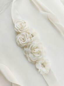 1 buc centură cu flori 3D în talie, evantaie rochie de mireasă, petrecere domnișoare de onoare, centură florală din satin de maternitate, accesoriu pentru costum fotografic