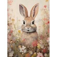 1 pieza Cartel de arte de pared Animales botánicos vintage Pascua Conejo Conejito en campo de flores Liebre Póster de cabaña Pintura en lienzo Arte de pared Decoración para el hogar Regalo perfecto para estudio y sala de estar Decoración Canvas sin marco