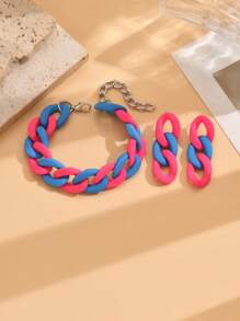 Set de pulsera y aretes de cadena con acrilico estilo de pintura de caucho en color caramelo, accesorios de moda como regalo para el Día de San Valentín, mamá, madre, Día de la Madre