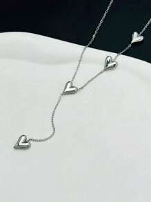 1 件奢华精品复古心形 Y 型项链女士新款时尚不锈钢日常锁骨链 - 銀色 - 查看 14