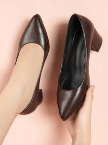 女士休闲百搭高跟便鞋，适合婚礼 - 酒紅 - 查看 3