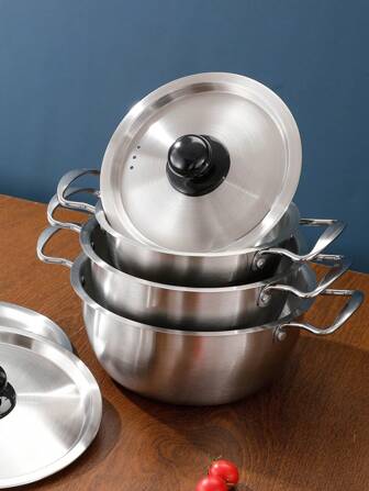 1pc Set Black Pearl Dual-Ear Ramen Pot, Household Small Cooking Pot With Lid, Stainless Steel Soup Pot For Induction Cooktop, Korean-Style Noodle Pot (Includes 3 Different Sized Pots - Small Can Be Used As A Rice Mixing Pot Or Baby Food Pot, Medium Can Be Used As A Ramen Pot Or 2-Person Soup Pot, Large Can Be Used As A Family Soup Pot And Small Hotpot)