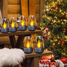 6/4 Pieces Flameless Flickering Candles, Outdoor Waterproof Solar Lights, IP44 Waterproof/IP65 Waterproof,600mAh, LED Decorative Candlelight Suitable For: Party/Wedding/Bar/Home Decoration/Dinner/Outdoor Picnic/Christmas Decorative Lights/Candle Gifts - 暖光 - 查看 7