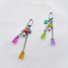 1 pièce Porte-clés mignon en forme d'ours de dessin animé, pendentif en plastique animal, porte-clés petit ours en bonbon coloré, dragonne de téléphone en plastique champignon, protection d'écouteur pendentif, accessoire de sac