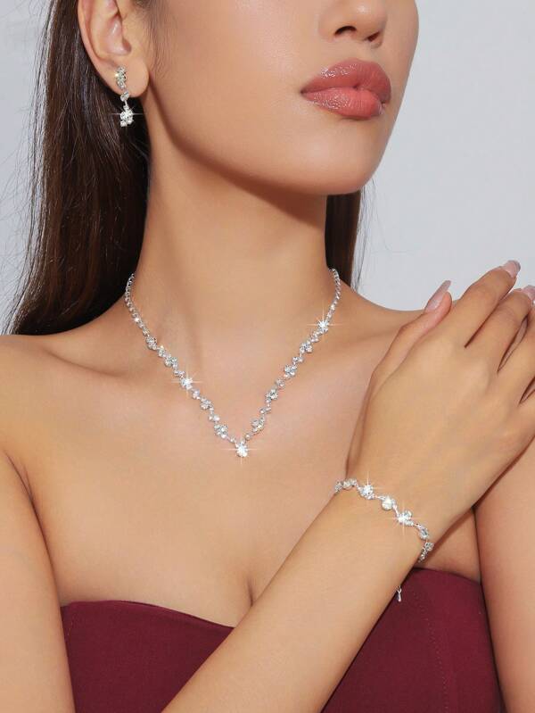 1 Set Of Fashion Jewelry, Including Necklaces, Earrings, Bracelets, Suitable For Women's Daily Wear, Weddings, Parties, Etc.
