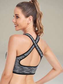 TRUMOVE Brassiere Deportivo para Mujer con Diseño de Color Degradado Sin Armazón Antichoque Absorbente Transpirable y Anti-humedad con Reducción de Vibraciones Moldeante y Aglomerante Correas Cruzadas en la Espalda Ropa Deportiva Superior para Mujer,top deportivo mujer,ropa deportiva de mujer,tops deportivos para mujer,top deportivo,tops de mujer,gym,brassieres de mujer - Gris - Ver 4