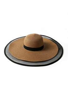 1pc Women's Outdoor Casual Sun Hat, Mesh Brim Large Brim Straw Hat, Y2K Bucket Hat Style, Suitable For Spring & Summer - Straw Hat - View 7