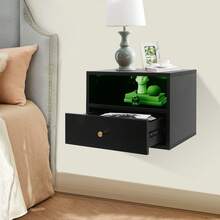 TFCFL Floating Nightstand With Slide Drawers, Floating Bedside Cabinet, Floating Bedside Table With Drawers 17.72*11.81*13.78in - 黑色 - 查看 6