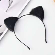 1 chiếc băng đô tai mèo cho nữ, băng đô lông mềm mại, băng đô hóa trang, phụ kiện tóc màu đen, băng đô cài tóc. - màu đen - Xem 3