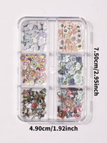 A Box Of Mixed Insect And Animal Wood Pulp Nail Ornaments, Spring Simple Nail Decoration Small Accessories, Women Choose Flowers And Animals Mixed Ornaments