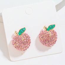 2 piezas Pendientes tipo botón estilo bohemio con cristal de sandía, melocotón y cereza de la serie de frutas, adecuado para uso casual, vacacional y de fiesta de las mujeres