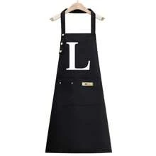 1件男女通用厨房围裙，防油防水，烹饪围裙，腰部可调节，A-Z字母图案，咖啡色围兜式围裙，厨房配件 - 黑色 - 查看 19