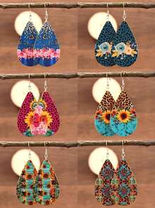 24pcs/Set Bohemian Style Water Drop Flower Pendant Earrings, Fashion Jewelry Set For Women & Girls, Daily Wear & Gift